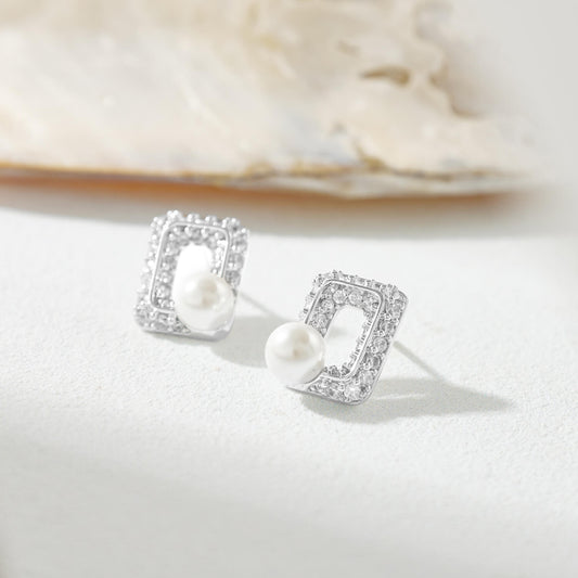 Photo Frame Pearl Stud Earrings
