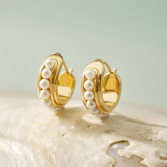 South France Arch Pearls Hoop Earrings