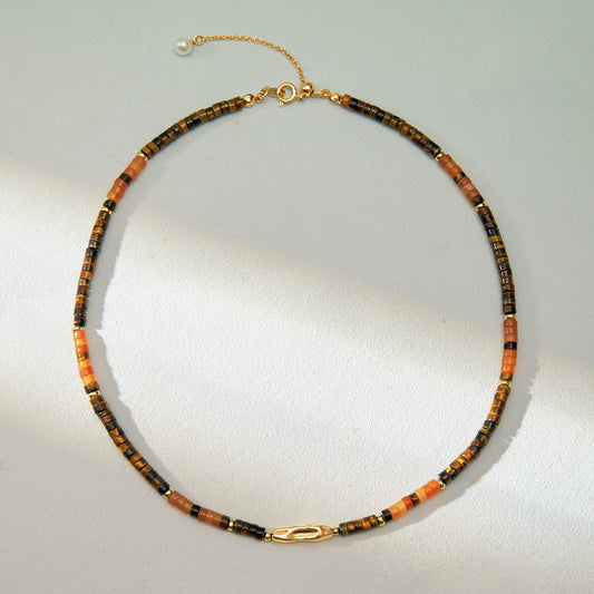 South France Natural Gemstone Tiger's Eye Beaded Necklace