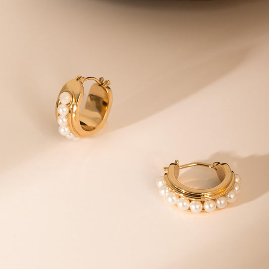 South France Arch Pearls Hoop Earrings