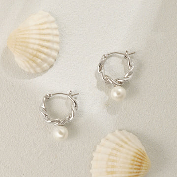 Pearl Twisted Small Drop Hoop Earrings