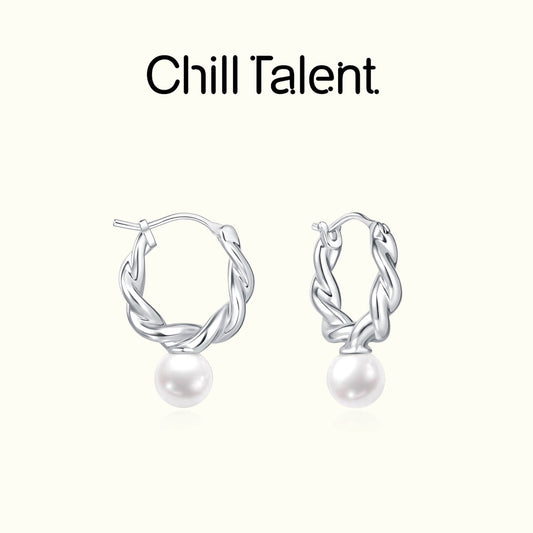 Pearl Twisted Small Drop Hoop Earrings