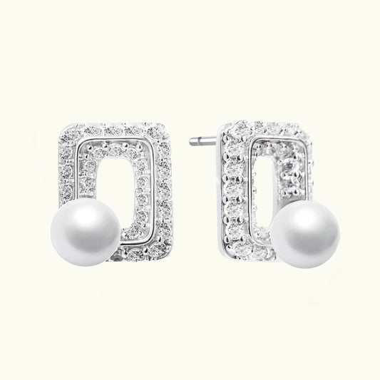 Photo Frame Pearl Stud Earrings