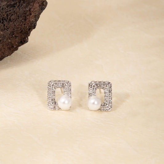 Photo Frame Pearl Stud Earrings